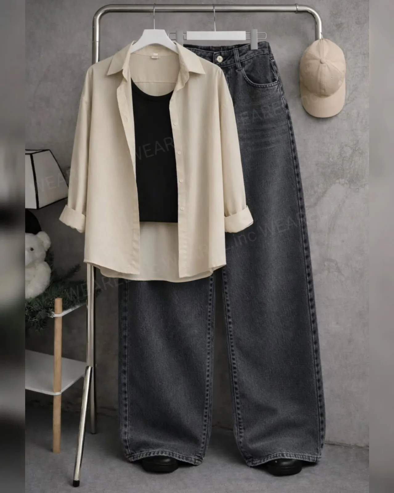 Three-Piece Shirt, Tank & Wide-Leg Jeans