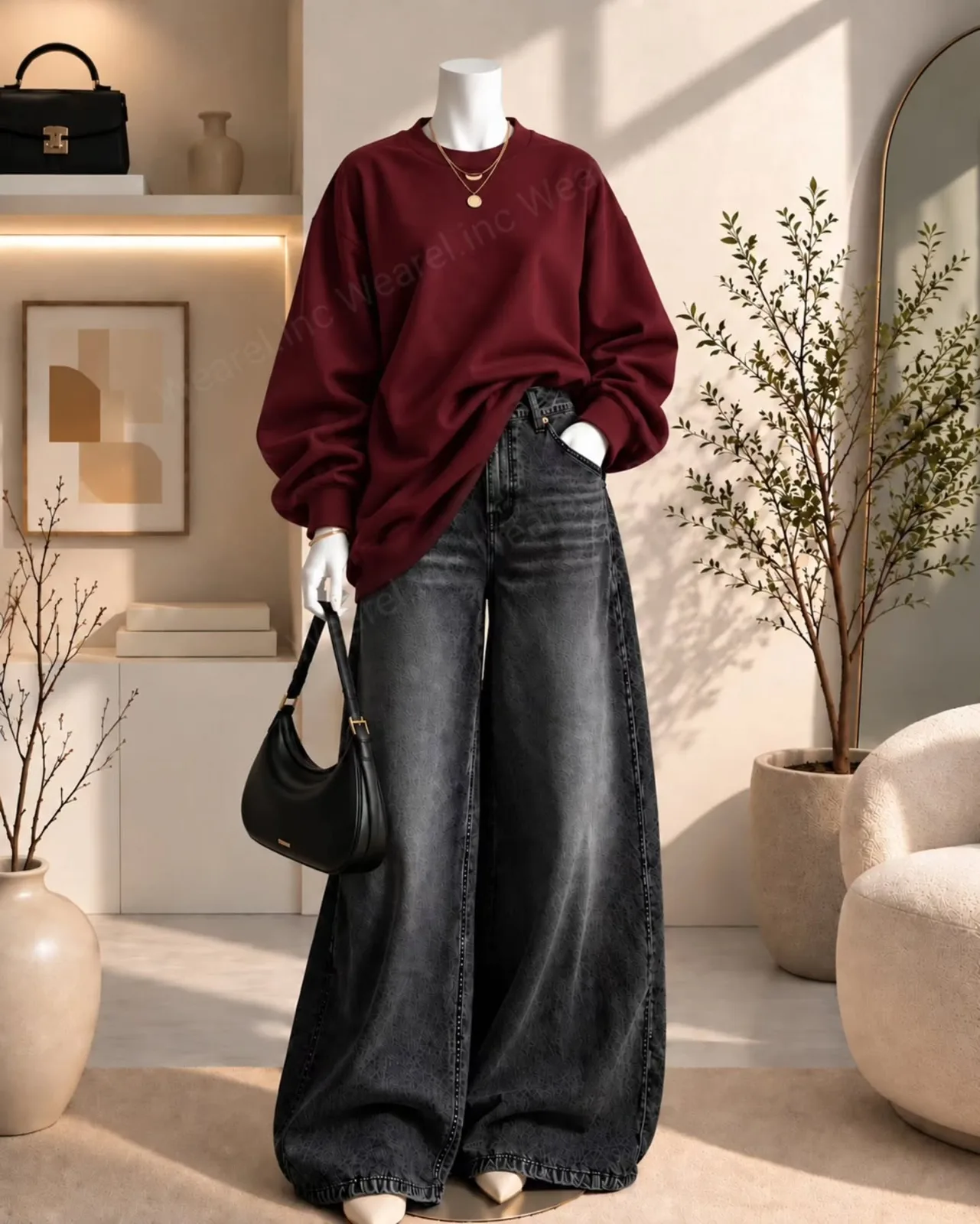 Wearel INC Fleece Sweatshirt & Vintage Baggy Jeans