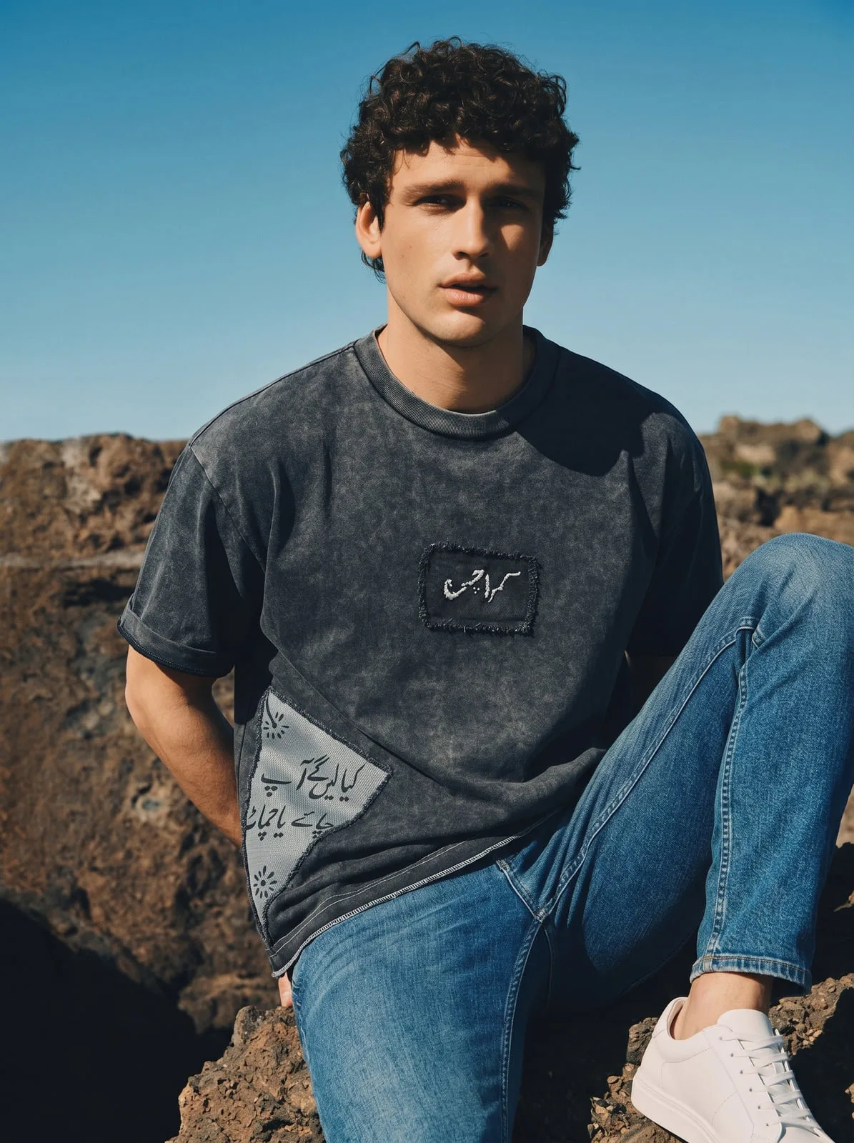 Urdu Script Tee in Charcoal